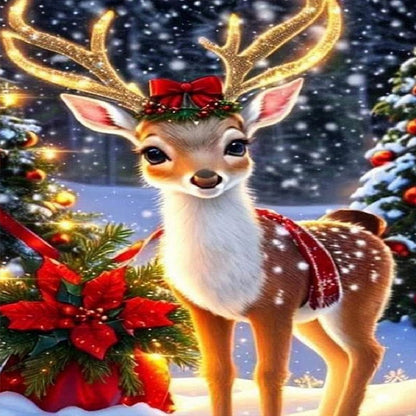 Christmas Deer - Full Round AB Drill Diamond Painting 30*40CM