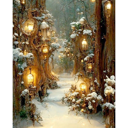 Mountain Forest In Snow - 11CT Stamped Cross Stitch 40*50CM