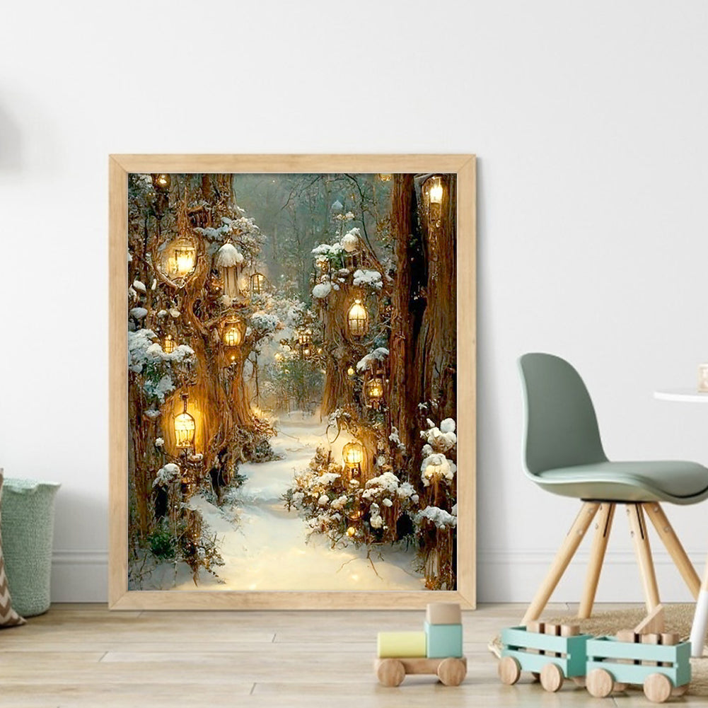 Mountain Forest In Snow - 11CT Stamped Cross Stitch 40*50CM