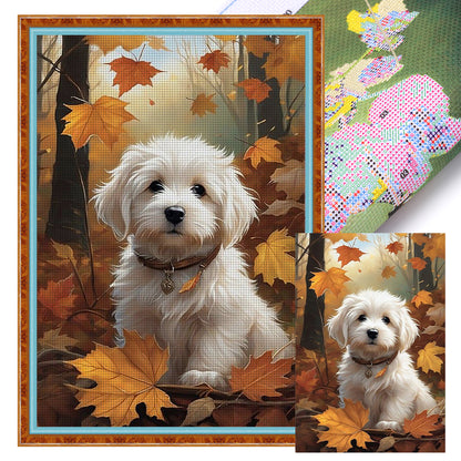 Puppy In Autumn Forest - 11CT Stamped Cross Stitch 40*60CM