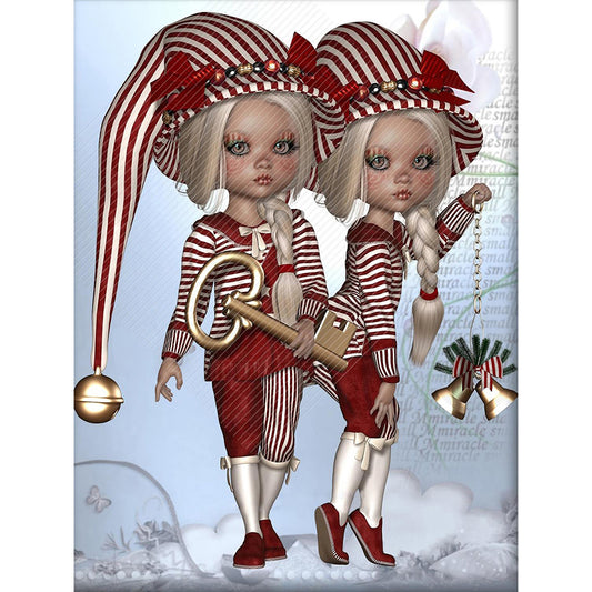 Twin Big-Eyed Dolls - Full Round Drill Diamond Painting 30*40CM