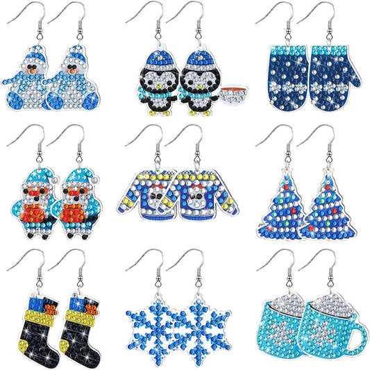 9PCS Penguin Dangle Drop Diamond Art Earring Kit for Women Girl Jewelry Crafting