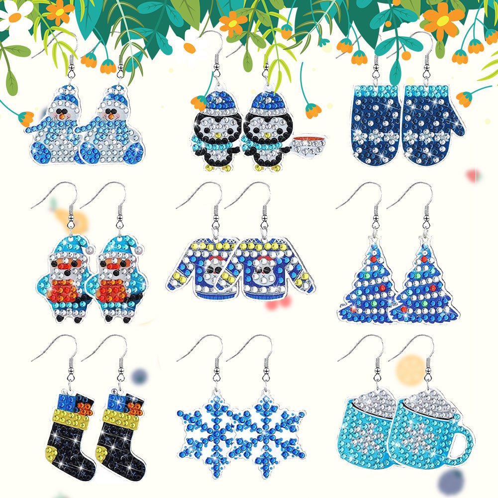 9PCS Penguin Dangle Drop Diamond Art Earring Kit for Women Girl Jewelry Crafting