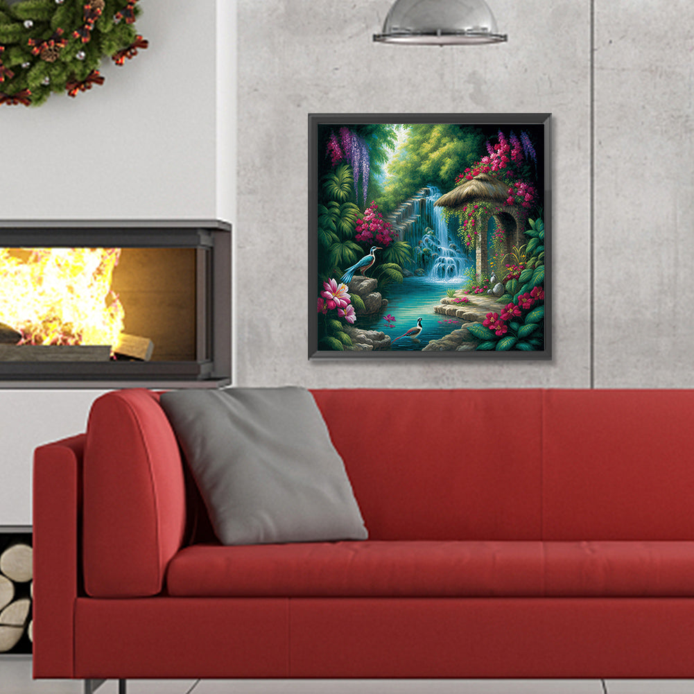 Forest Waterfall - Full Round Drill Diamond Painting 30*30CM