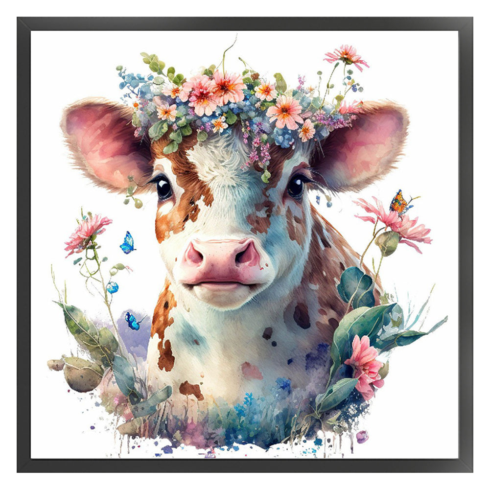 Flowers And Cow - 11CT Stamped Cross Stitch 40*40CM