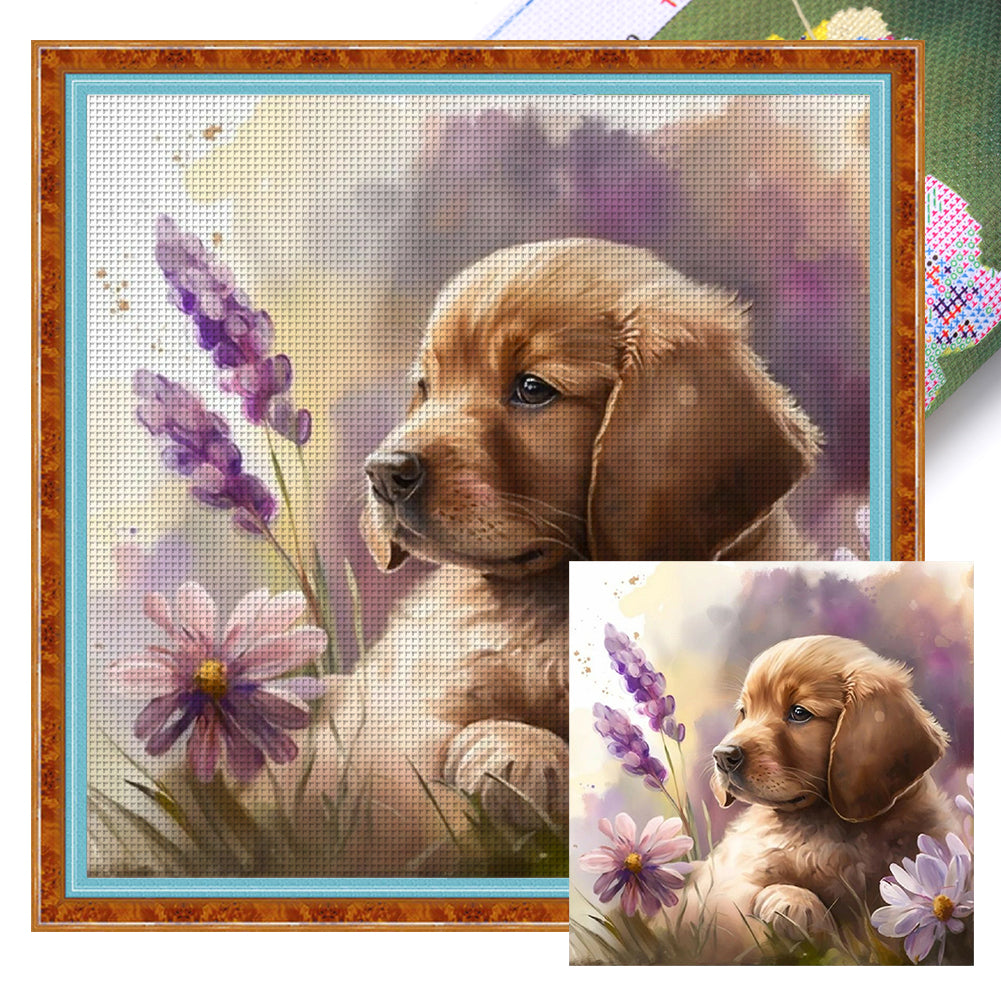 Chrysanthemum And Dog - 11CT Stamped Cross Stitch 40*40CM