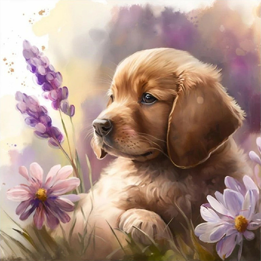 Chrysanthemum And Dog - 11CT Stamped Cross Stitch 40*40CM