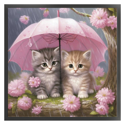 Kitten Holding Umbrella With Flowers - 11CT Stamped Cross Stitch 40*40CM