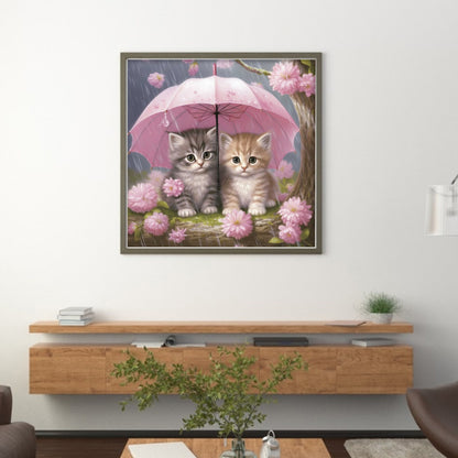 Kitten Holding Umbrella With Flowers - 11CT Stamped Cross Stitch 40*40CM