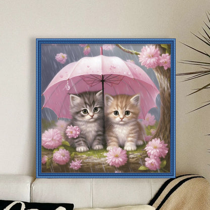 Kitten Holding Umbrella With Flowers - 11CT Stamped Cross Stitch 40*40CM