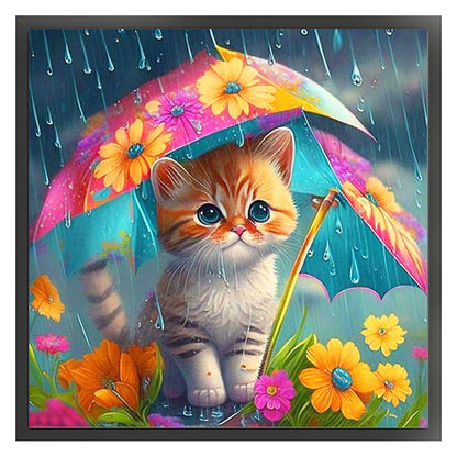 Cat Holding Umbrella - 11CT Stamped Cross Stitch 40*40CM