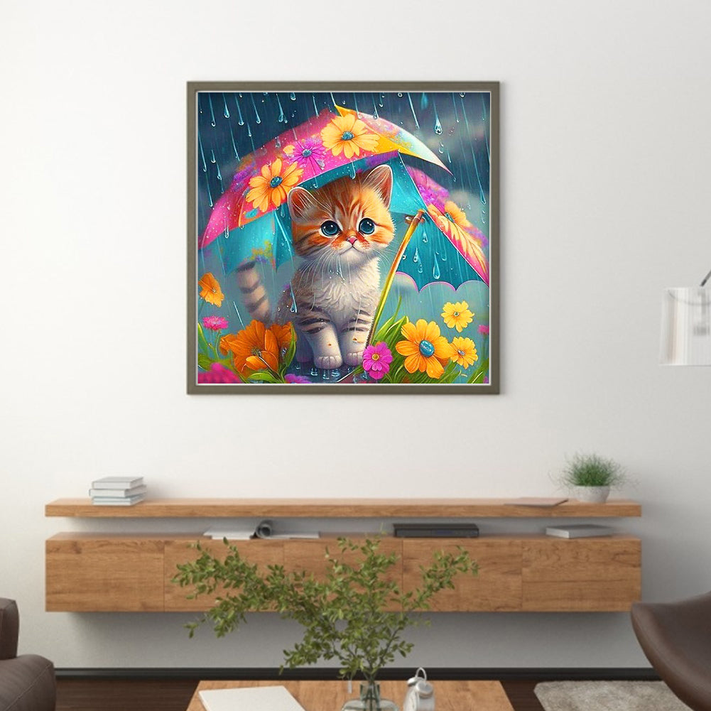 Cat Holding Umbrella - 11CT Stamped Cross Stitch 40*40CM
