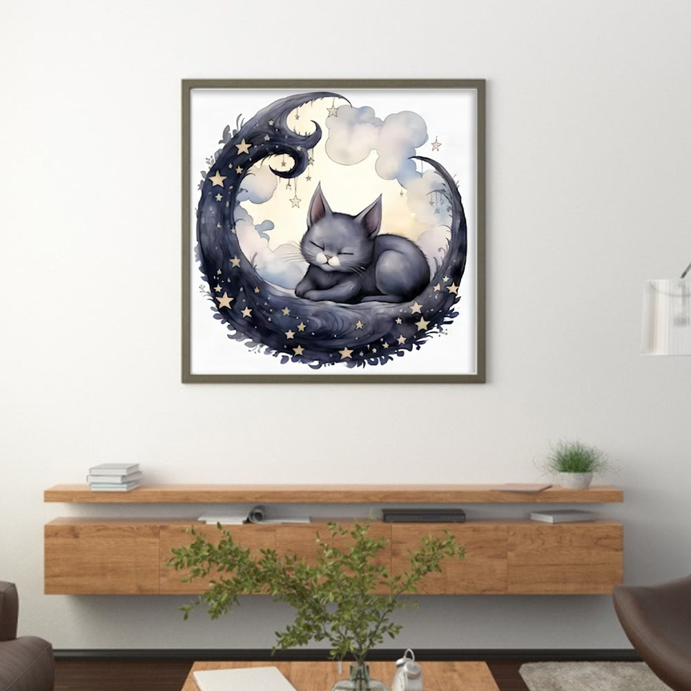 Cat On The Moon - 11CT Stamped Cross Stitch 50*50CM