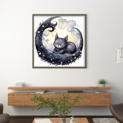 Cat On The Moon - 11CT Stamped Cross Stitch 50*50CM