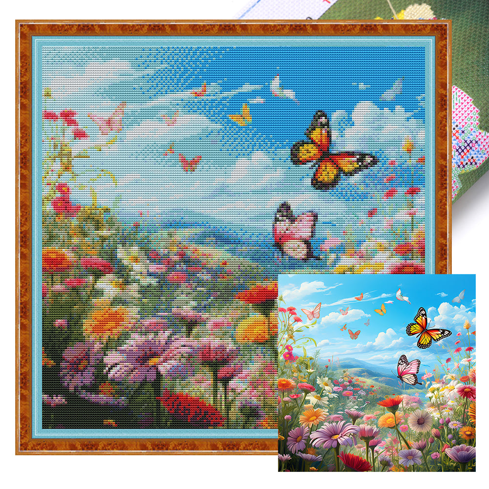 Butterfly In Flowers - 11CT Stamped Cross Stitch 45*45CM