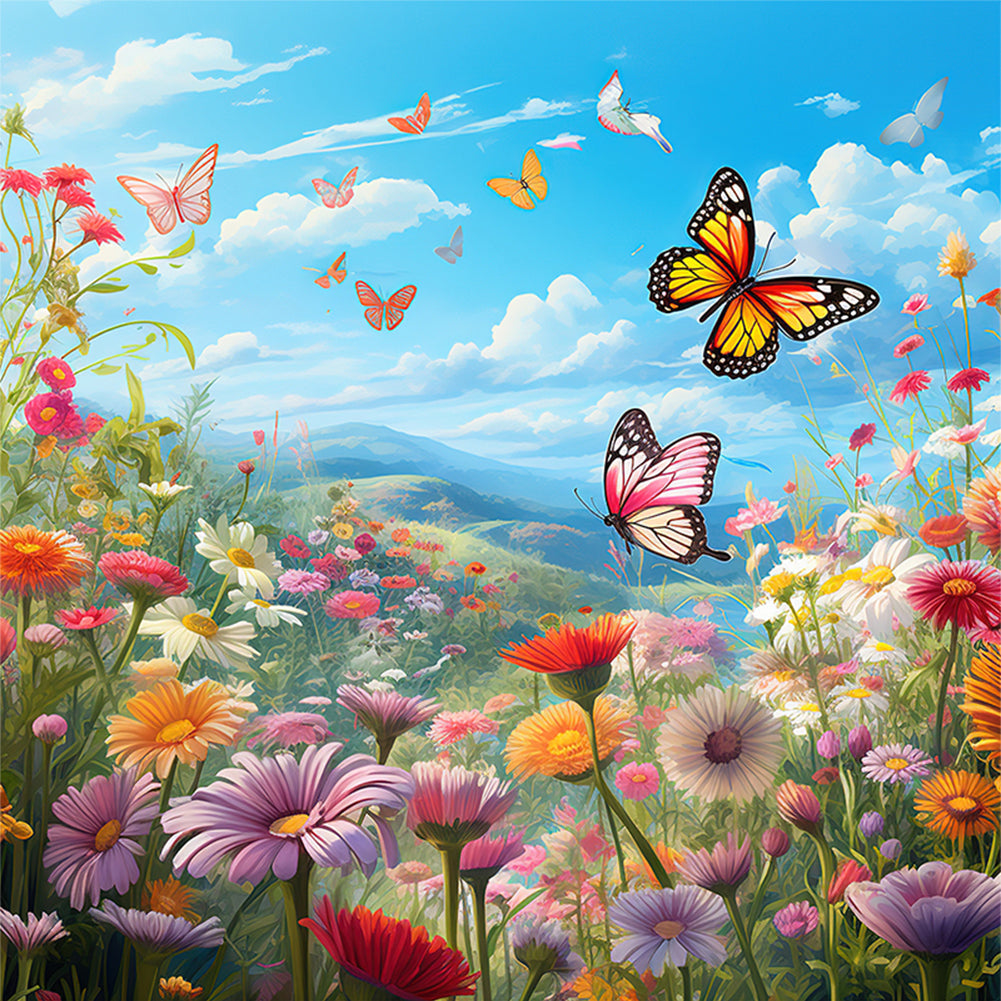 Butterfly In Flowers - 11CT Stamped Cross Stitch 45*45CM