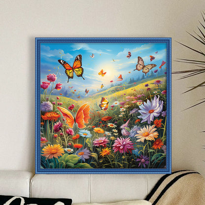 Butterfly In Flowers - 11CT Stamped Cross Stitch 45*45CM