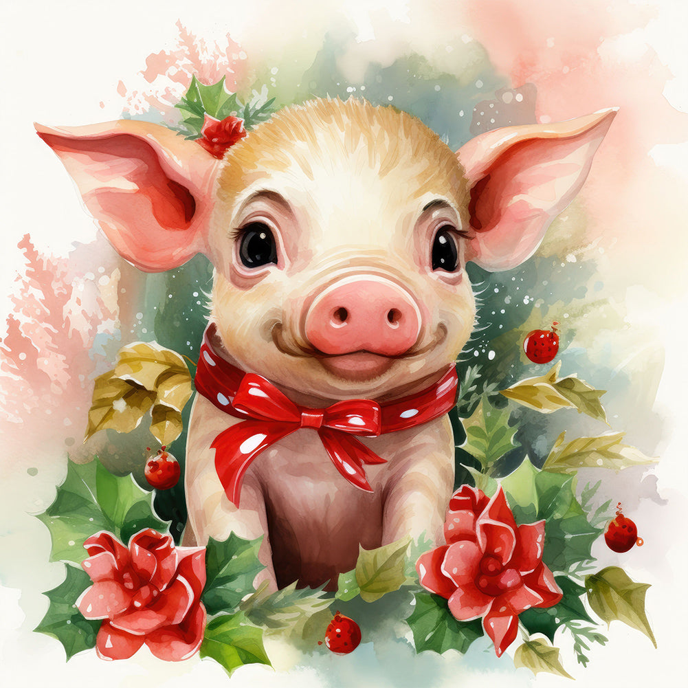 Christmas Winter Piggy - Full Round Drill Diamond Painting 30*30CM