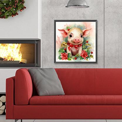 Christmas Winter Piggy - Full Round Drill Diamond Painting 30*30CM