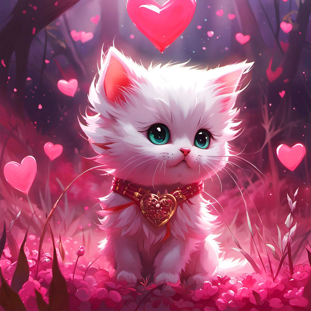 Pink Kitten - Full Round Drill Diamond Painting 30*30CM