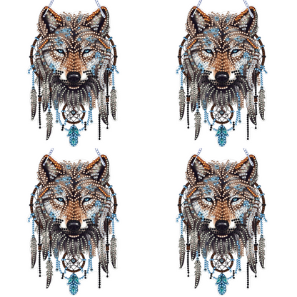Special Shape DIY Diamond Painting Ornaments Wolf Head Full Drill Art Kit (#4)