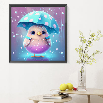 Chicken Holding An Umbrella In The Rain - Full Round Drill Diamond Painting 30*30CM