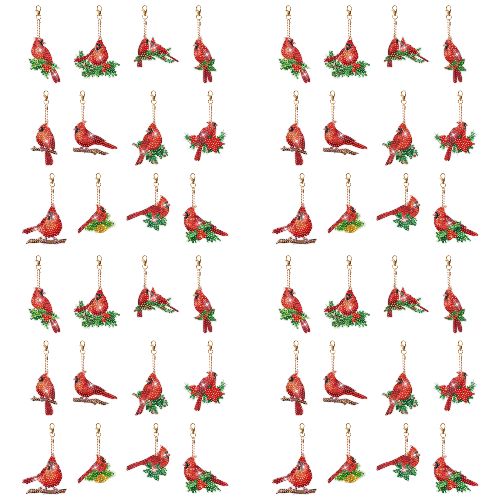 5PCS Double Sided Special Shape Diamond Painting Keychain (Cardinals)