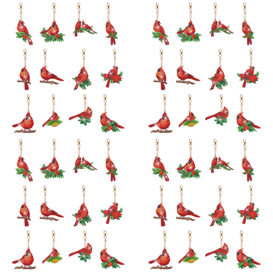 5PCS Double Sided Special Shape Diamond Painting Keychain (Cardinals)