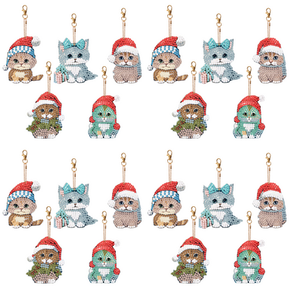 5PCS Double Sided Special Shape Diamond Painting Keychain (Christmas Cat)