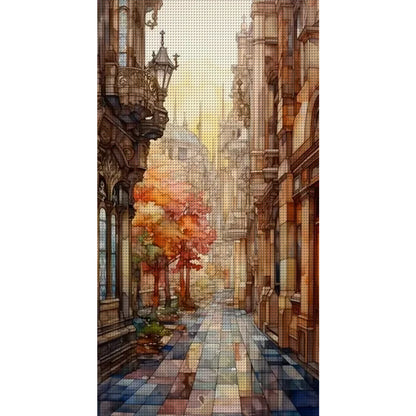 Glass Painting-Alley - 14CT Stamped Cross Stitch 40*70CM(Joy Sunday)