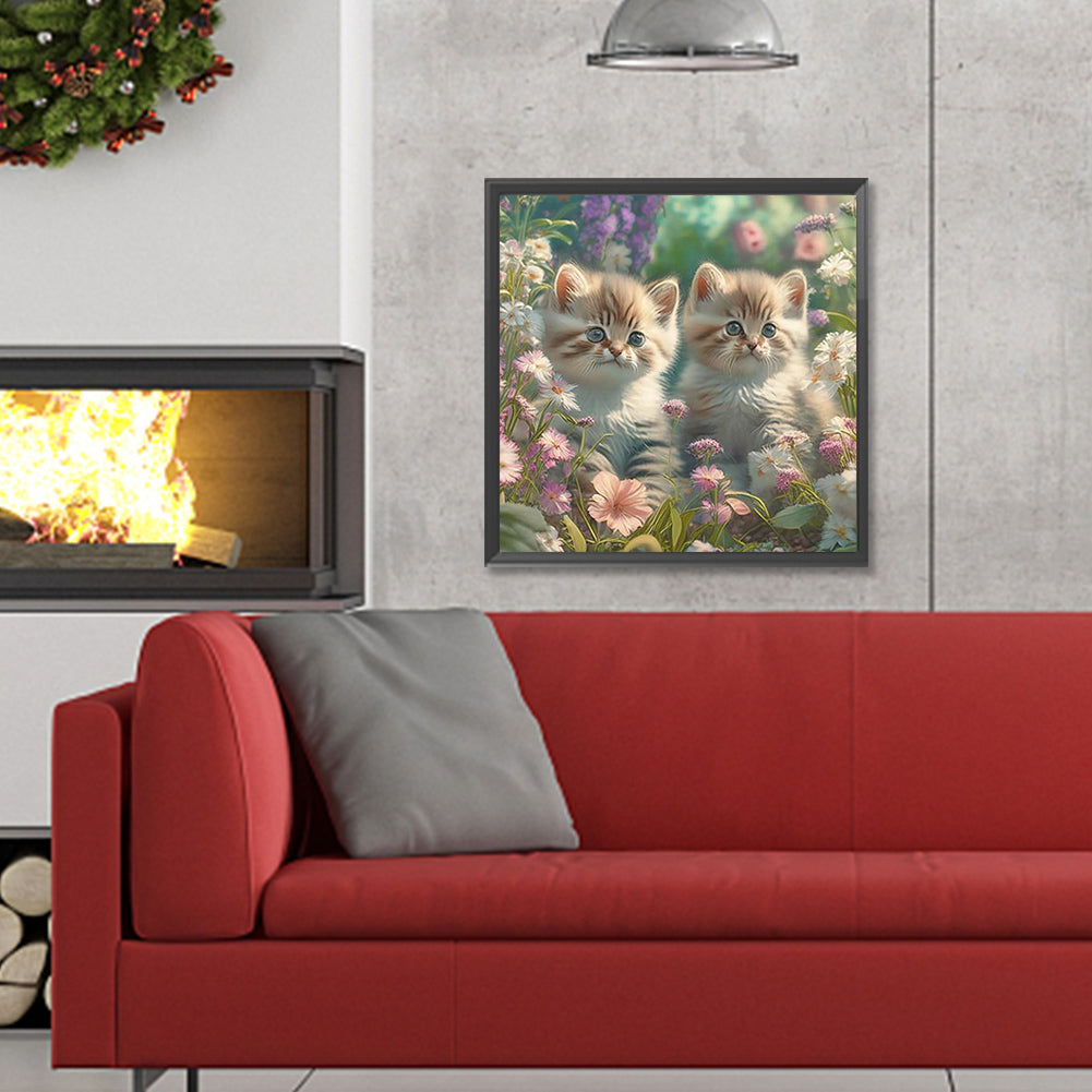 Flowers And Kittens - Full Round Drill Diamond Painting 30*30CM