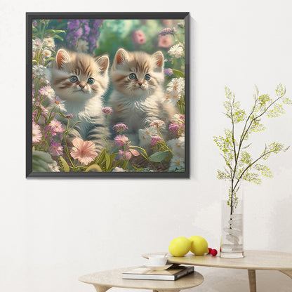 Flowers And Kittens - Full Round Drill Diamond Painting 30*30CM
