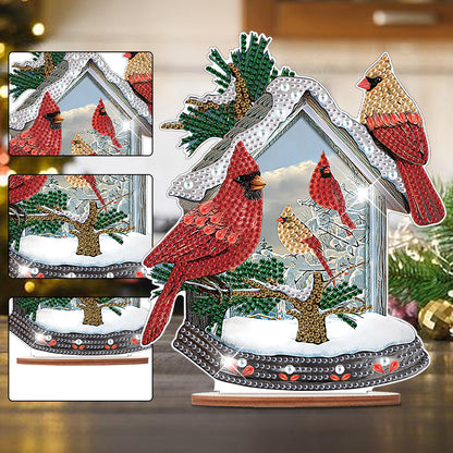 Wooden Xmas Cardinal Desktop Diamond Art Kits for Xmas Table Office Decor (#1)