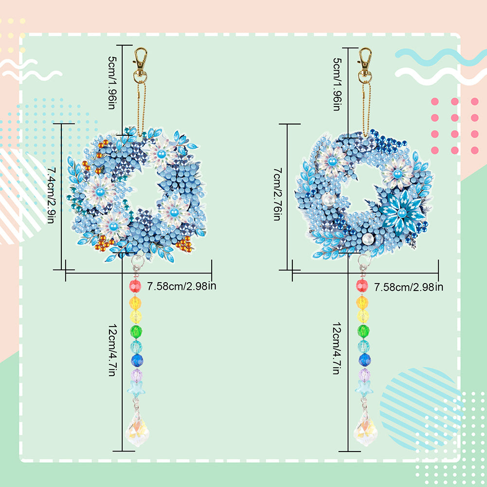 2PCS Suncatcher Diamond Painting Hanging Decor for Kid DIY Craft (Wreath #2)