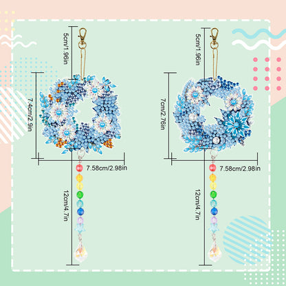 2PCS Suncatcher Diamond Painting Hanging Decor for Kid DIY Craft (Wreath #2)