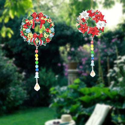 2PCS Suncatcher Diamond Painting Hanging Decor for Kid DIY Craft (Wreath #3)