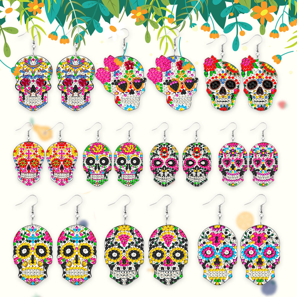 10Pairs Halloween Skull Double Sided Diamond Painting Earrings The Dead Earrings
