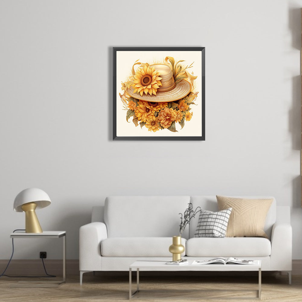 Sunflower And Straw Hat - Full AB Square Drill Diamond Painting 40*40CM