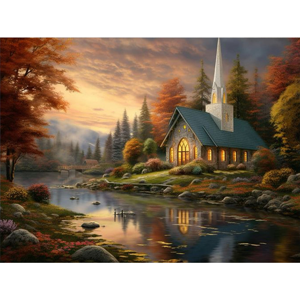 Village Church - Full Round Drill Diamond Painting 40*30CM