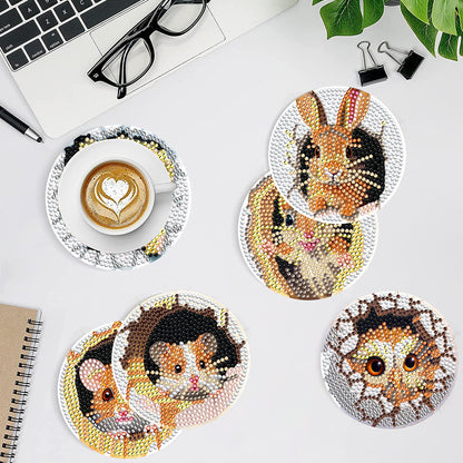 8 PCS Acrylic Diamond Painting Art Coaster Kit with Holder(Critters in the Hole)
