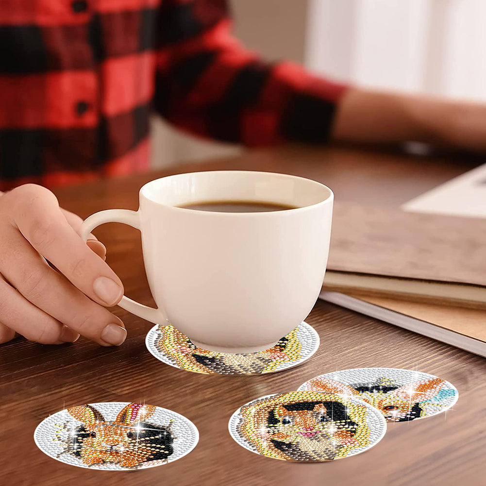 8 PCS Acrylic Diamond Painting Art Coaster Kit with Holder(Critters in the Hole)