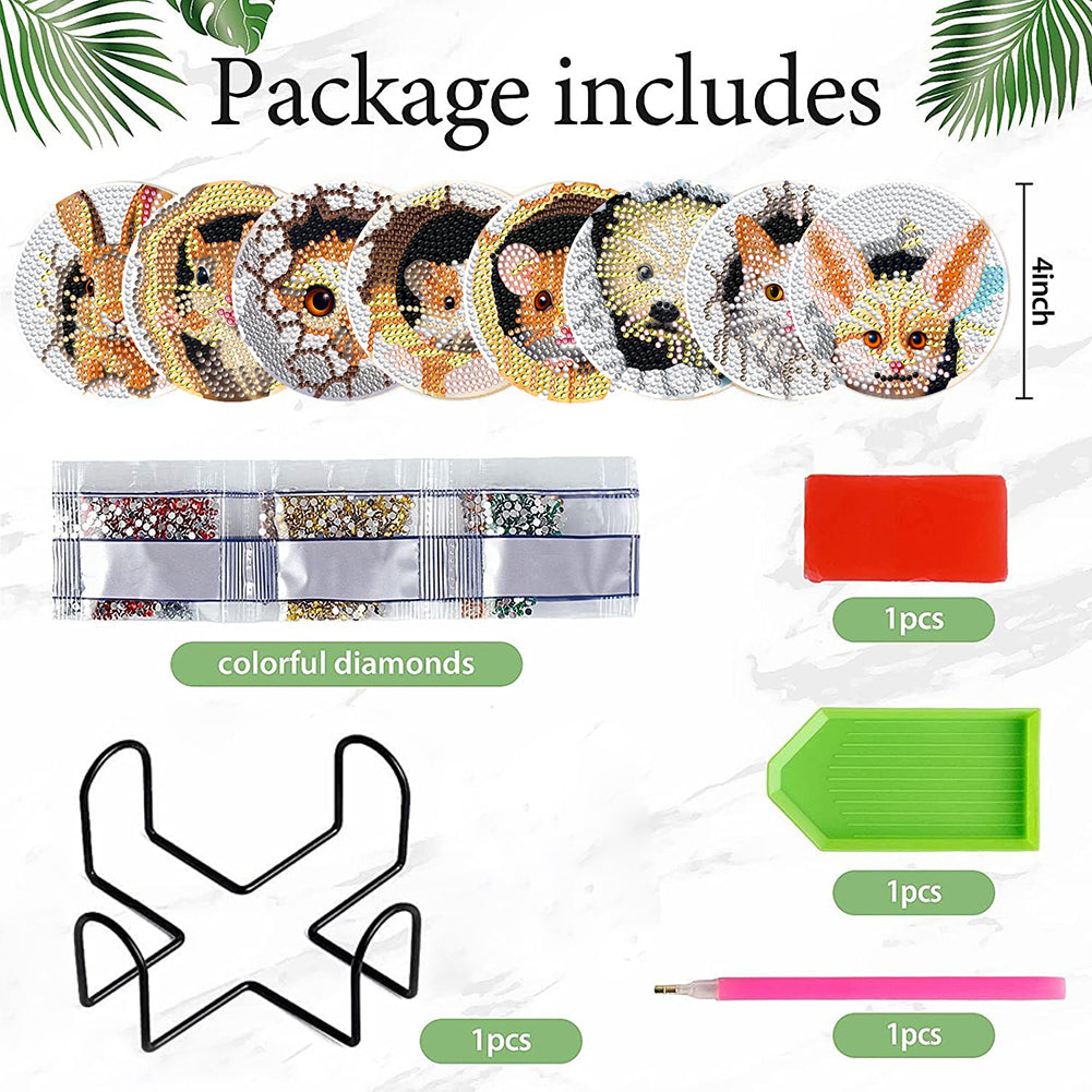 8 PCS Acrylic Diamond Painting Art Coaster Kit with Holder(Critters in the Hole)