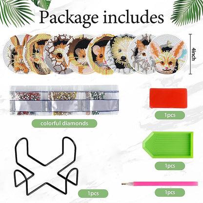 8 PCS Acrylic Diamond Painting Art Coaster Kit with Holder(Critters in the Hole)