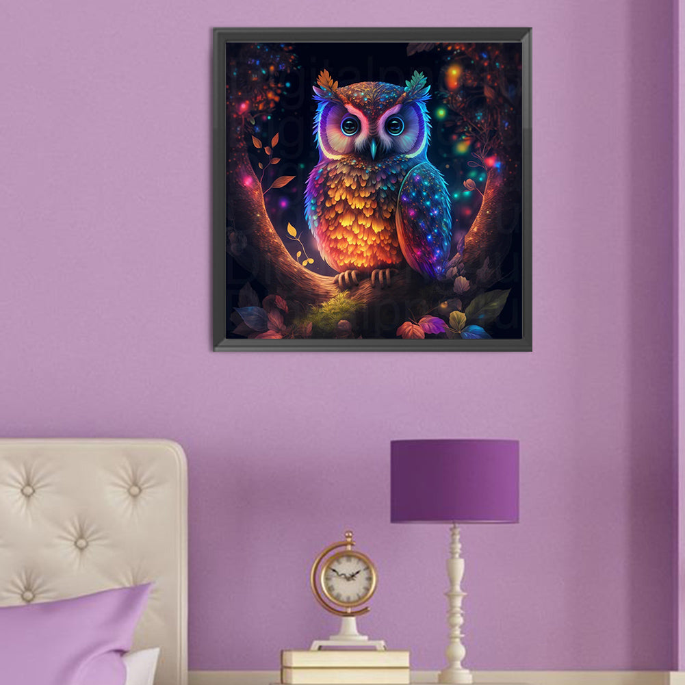 Glowing Owl - Full Round Drill Diamond Painting 50*50CM