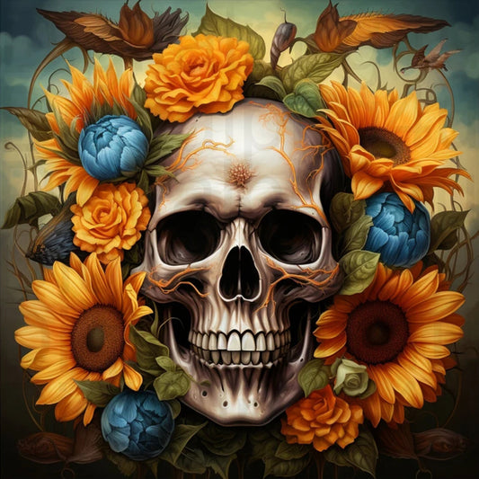 Flower Skull - Full Round Drill Diamond Painting 50*50CM