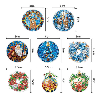 8 PCS Acrylic Single-Sided DIY Diamond Painting Hanging Pendant (Wreath Elk)