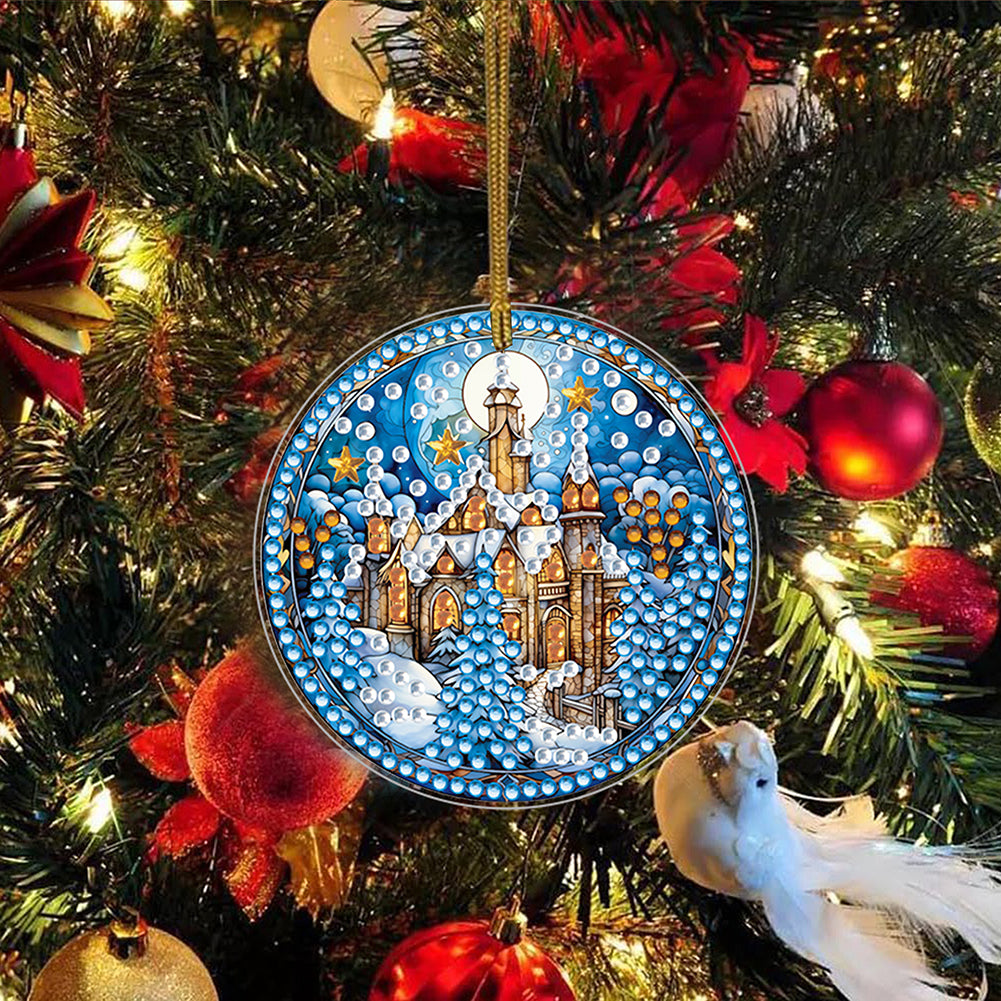 8 PCS Acrylic Single-Sided DIY Diamond Painting Hanging Pendant (Wreath Elk)