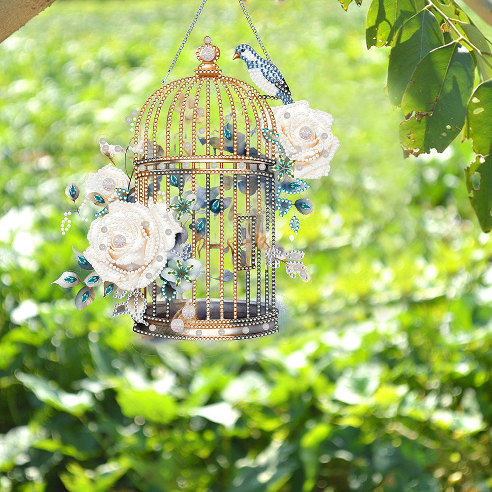 Acrylic Flower Birdcage Single-Sided DIY Diamond Painting Hanging Pendant (#2)
