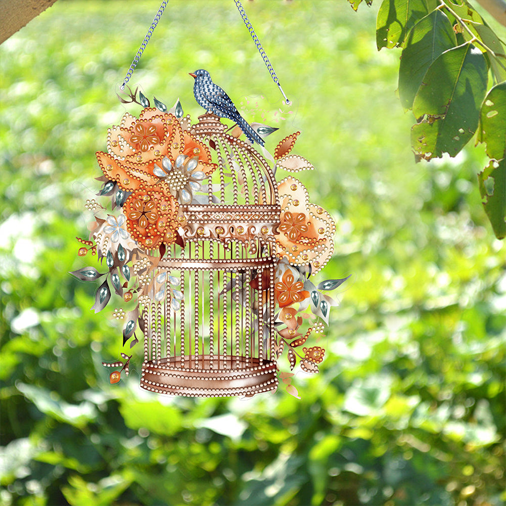 Acrylic Flower Birdcage Single-Sided DIY Diamond Painting Hanging Pendant (#3)