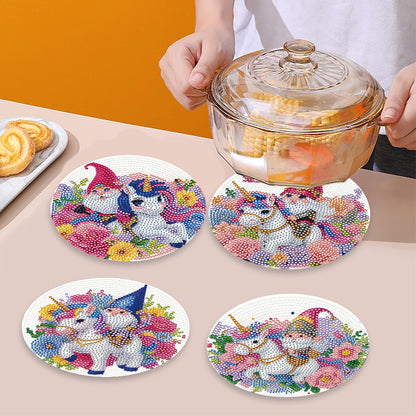 4 PCS Acrylic Diamond Painted Placemats Tableware Mat with Holder(Unicorn Gnome)